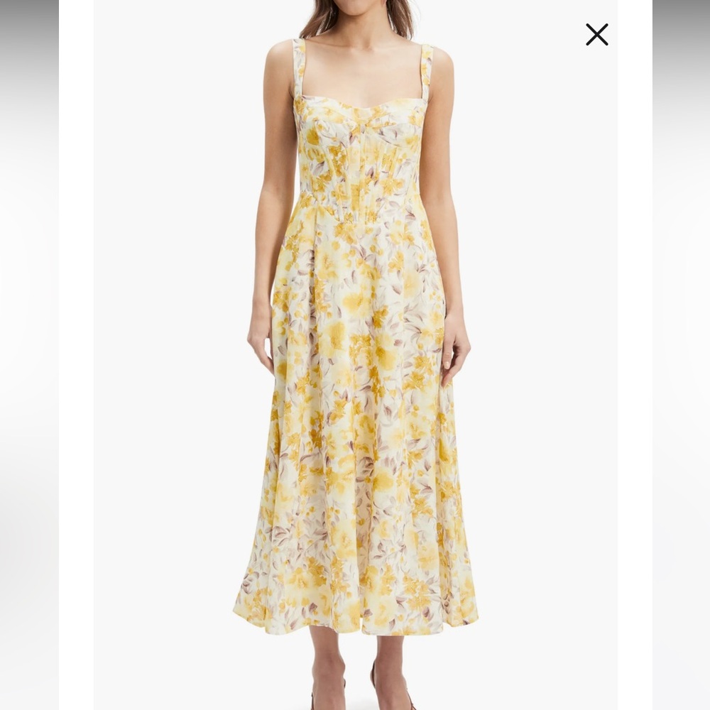 NWT Bardot Lilah Corset Midi Dress in Yellow Floral